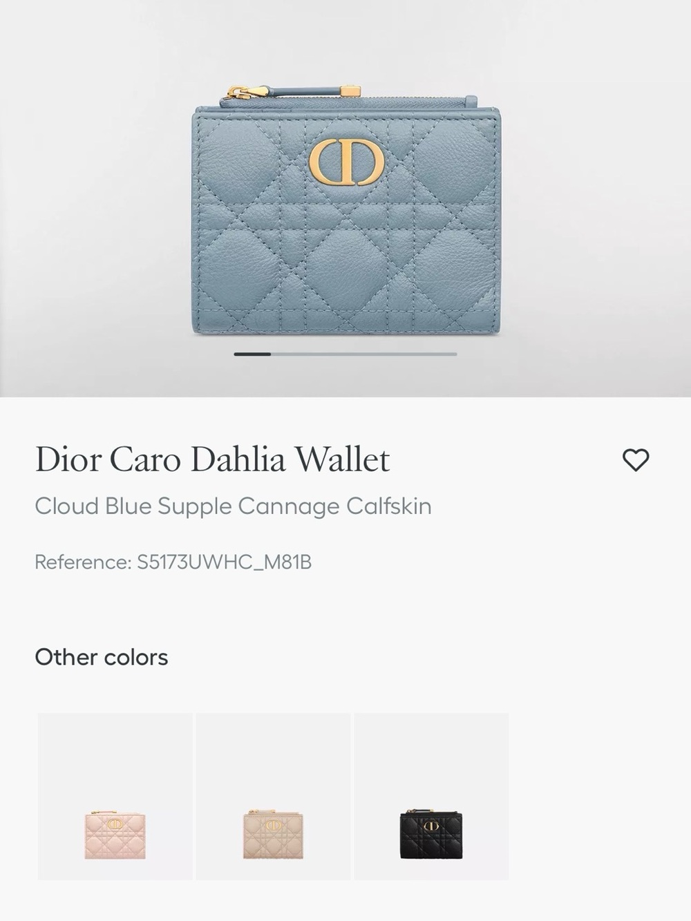 Dior Caro Dahlia Wallet Cloud Blue **Brand New**